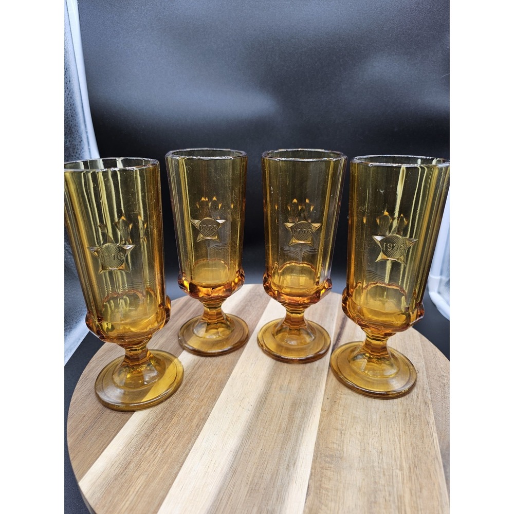 Set of 4 ~ Anchor Hocking Honey Amber "BICENTENNIAL" 1776-1976 ~ Glass Tumbler